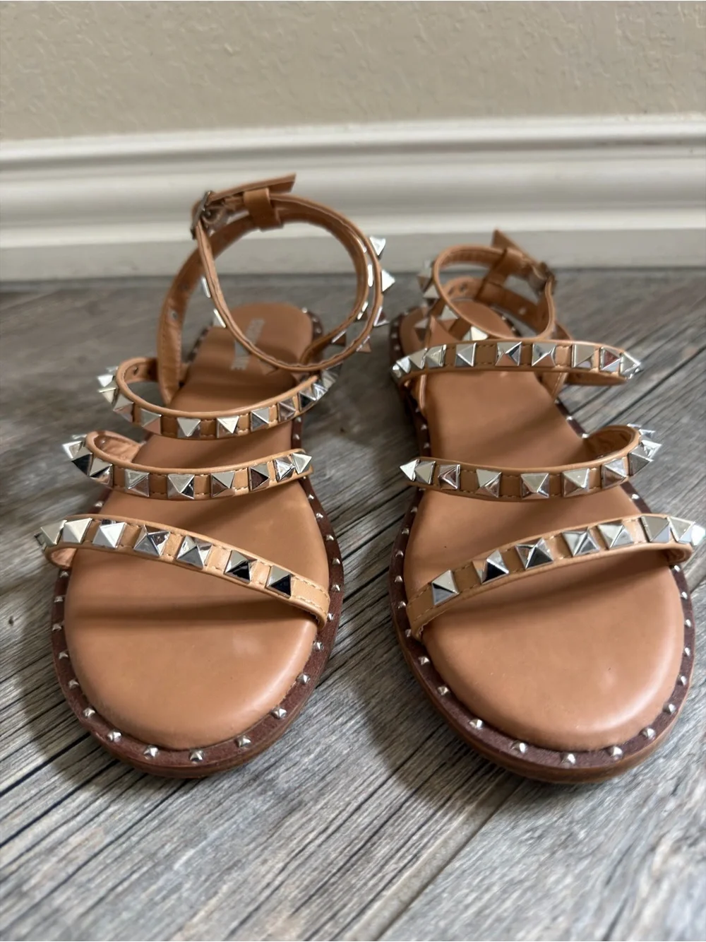 Talia Studded Ankle-Strap Sandals - Tan